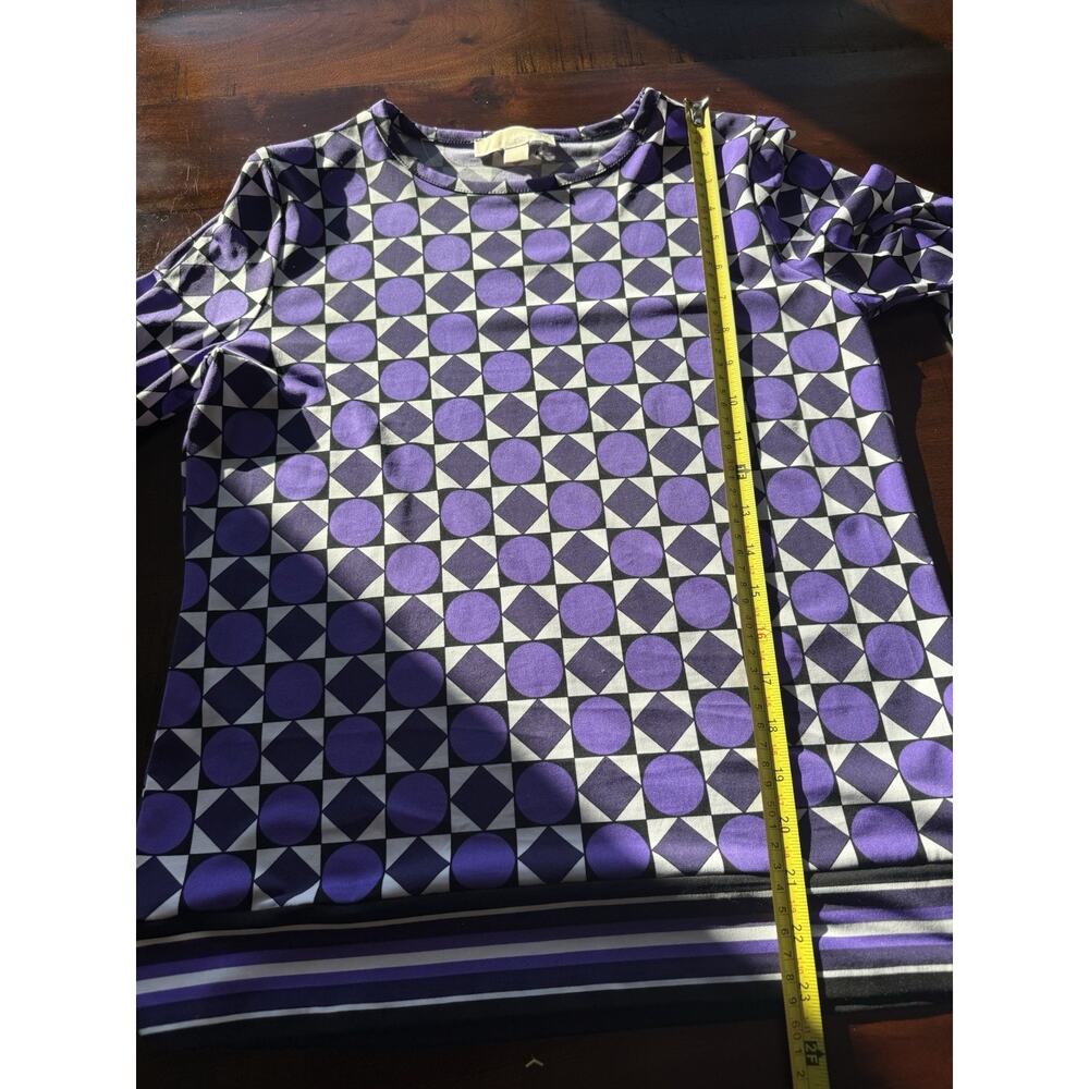 Michael Kors Purple Geometric Print Long Sleeve Top Petite Medium - Picture 8 of 12
